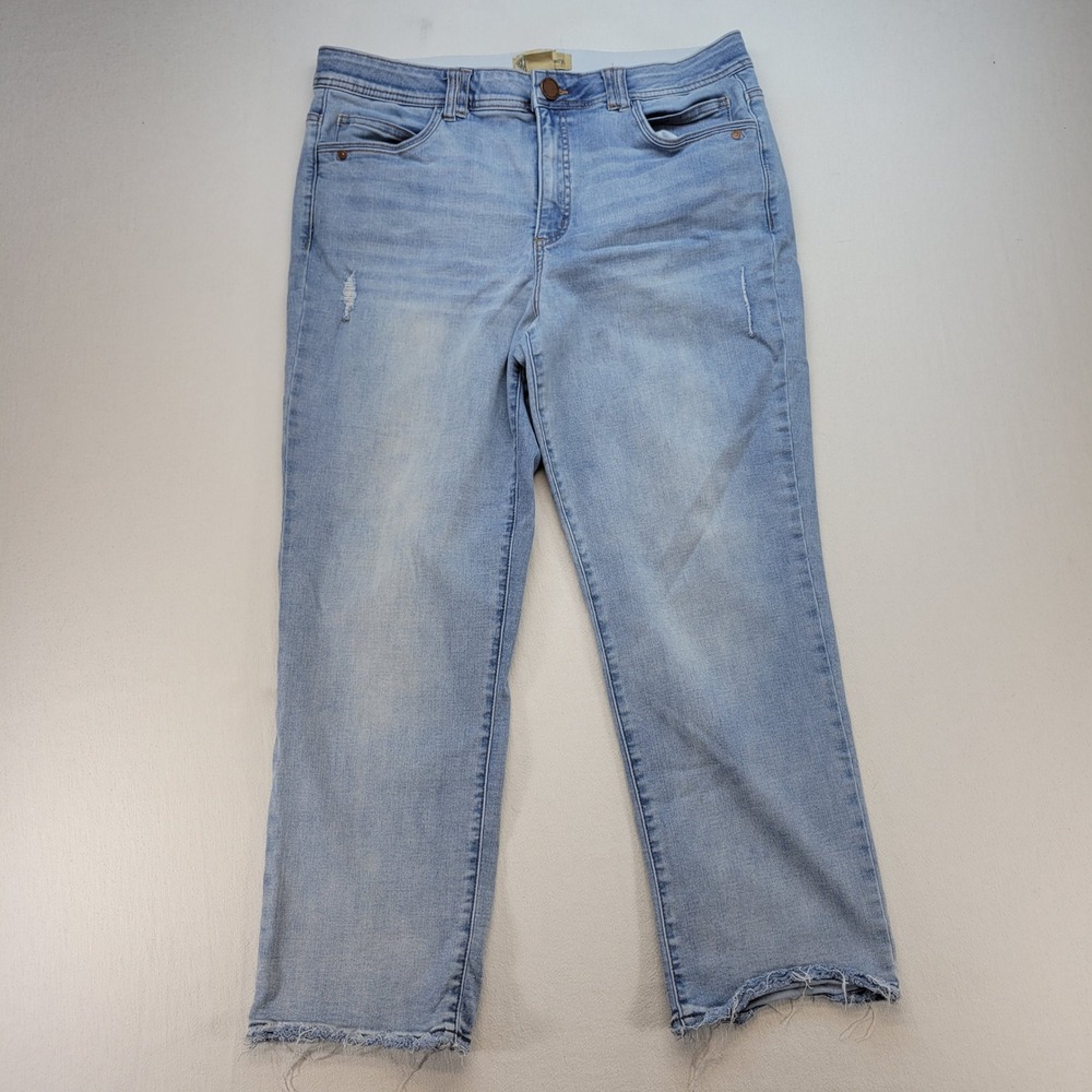 Democracy Jeans Womens 16 Blue Straight Leg Ab Technology Raw Hem Denim
